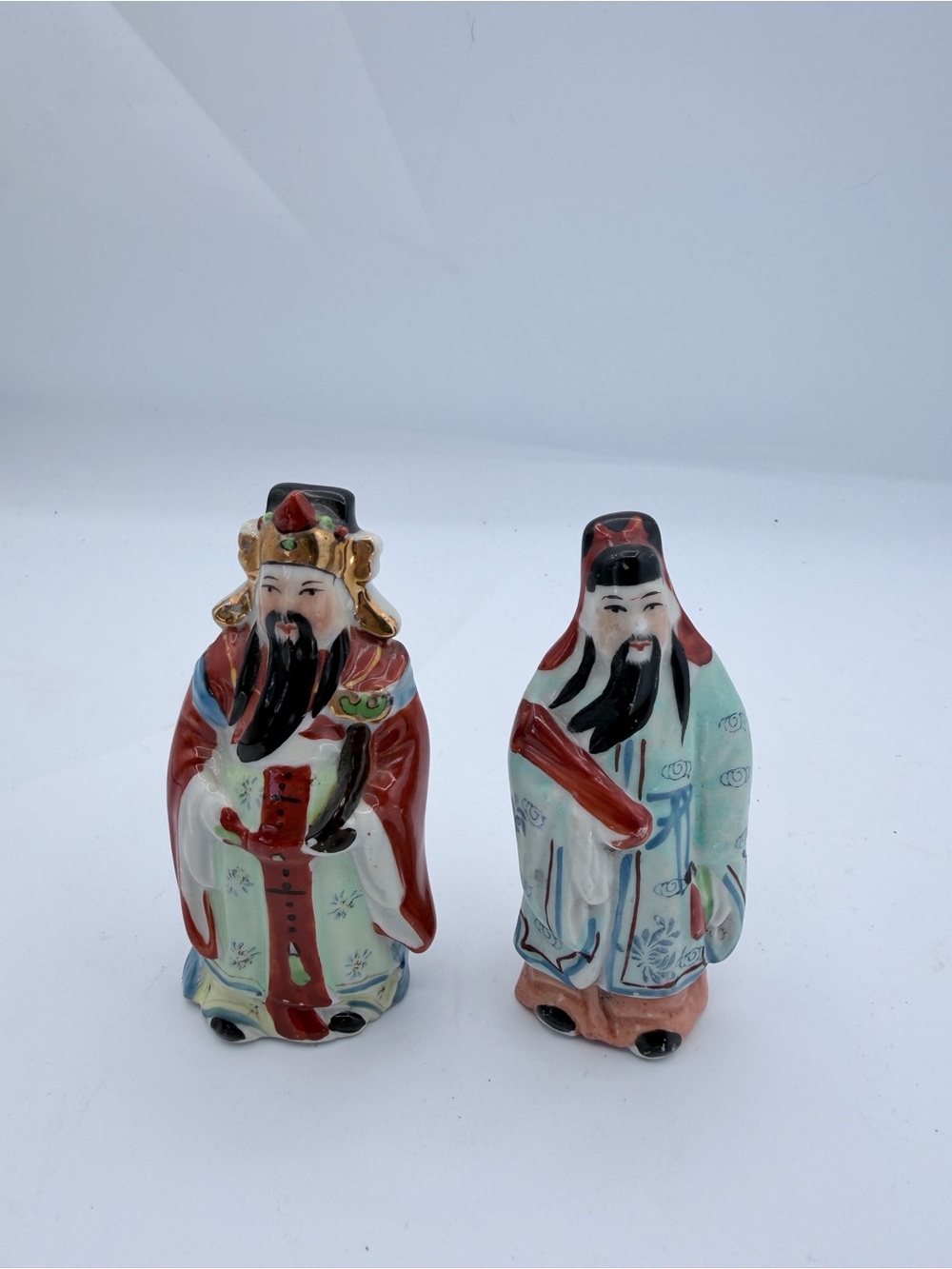Vintage Chinese Sanxing God Colorful Porcelain Figurines 2 Wise Men Fu Lu Shou